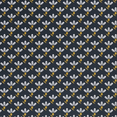 Baumwolle "Jule" dunkelblaue Blüten weiß gold